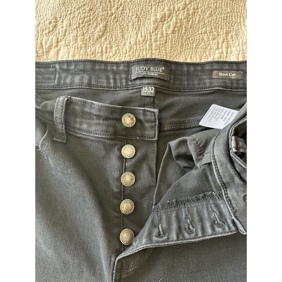 Judy Blue Black Wash Slim Boot Cut Jeans Frayed Hem Stretch Denim 15/32 Womens - Picture 5 of 6